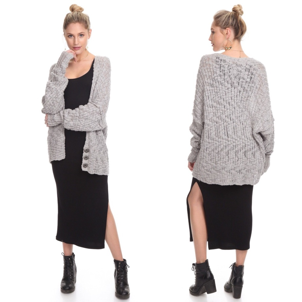 Free People Fun Times Grey Chunky Cardigan - Picture 2 of 8